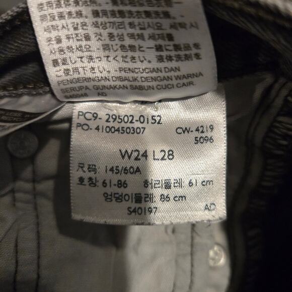 Levis 501 Skinny Jean Black Button Fly distressed Big E 24x28 women - Picture 7 of 10